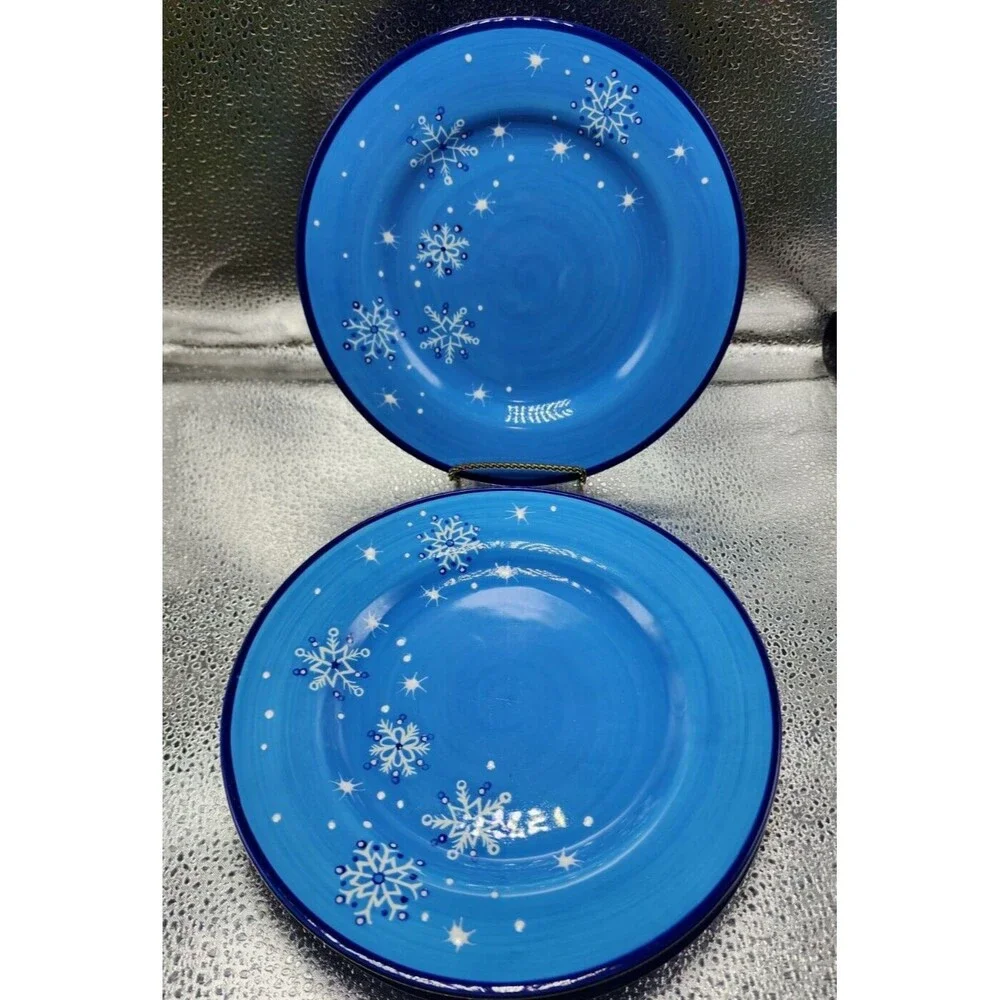 Pfaltzgraff Ice Crystals  Holiday/Winter Snowflakes Salad Plates (Set of Four)